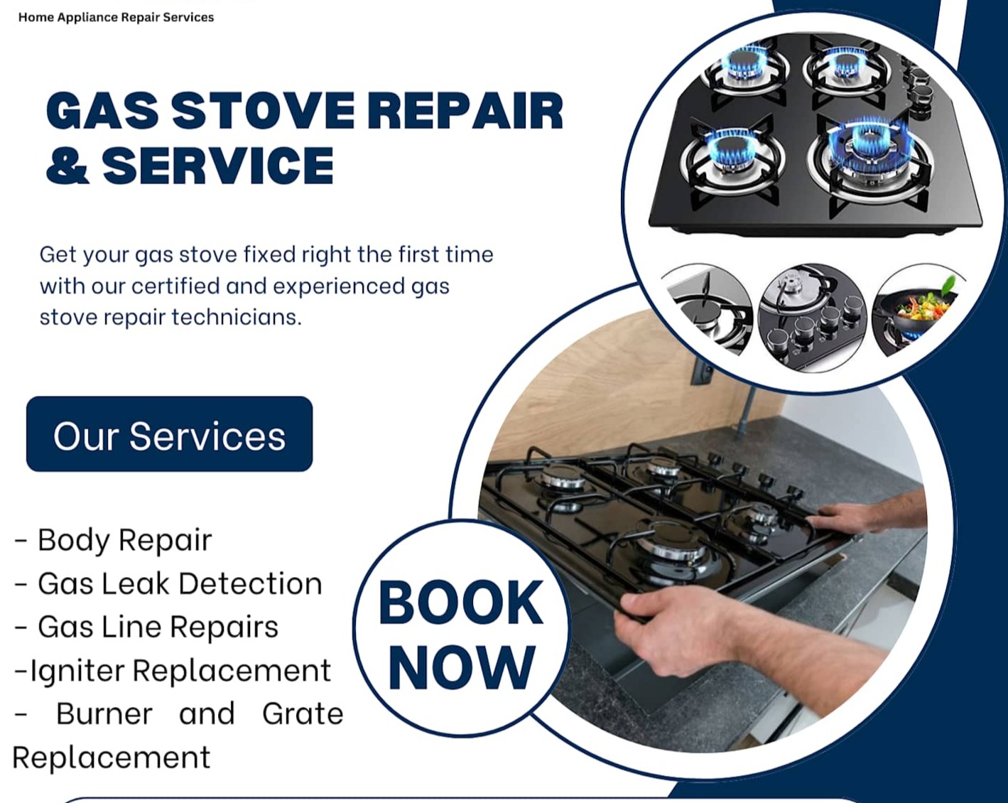 Gas stove control system and repair services advertisement